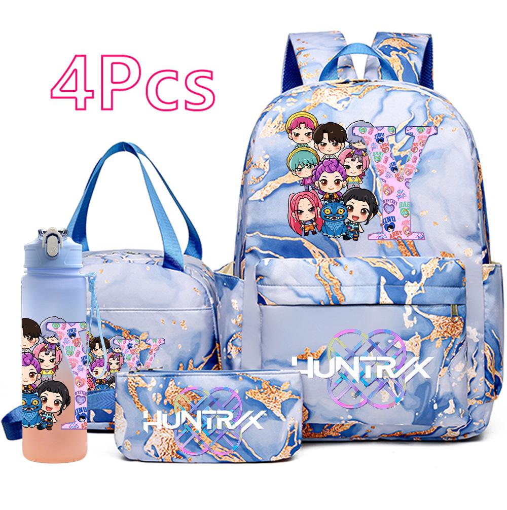 4Pcs/set K-Pop Printed Backpack Handbag Pencil Case 750Ml Water Bottler for Teenager Boy Girl Schoolbag Student Kid Gift Large Capacity Bookbag
