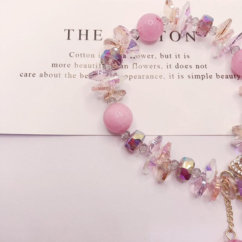 New small fresh pink stone crystal  women's simple color  elastic design  jewelry gift