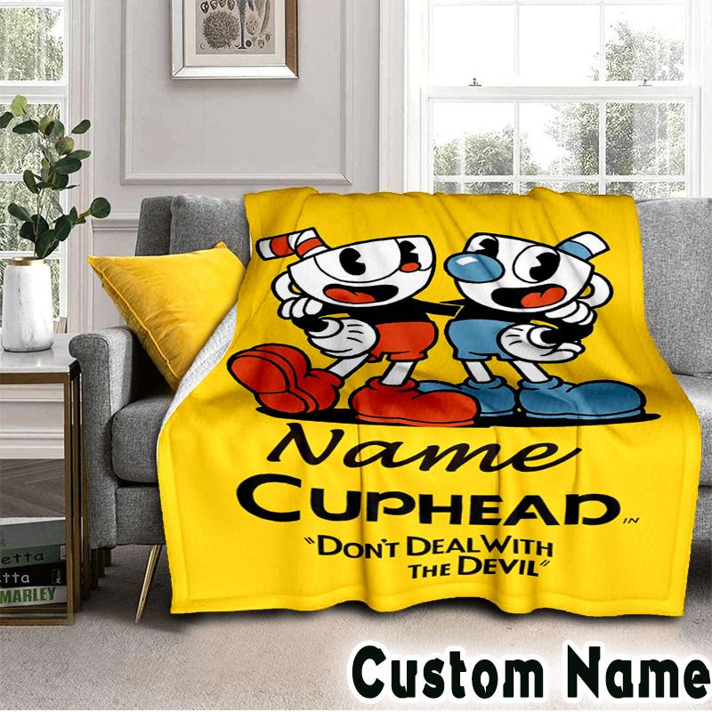 Custom NameCartoon Cup Blanket Flannel Throw for Sofa, Indoor, Camping, Living Room, Office, Chair, And Bed Soft Birthday Christmas Gift