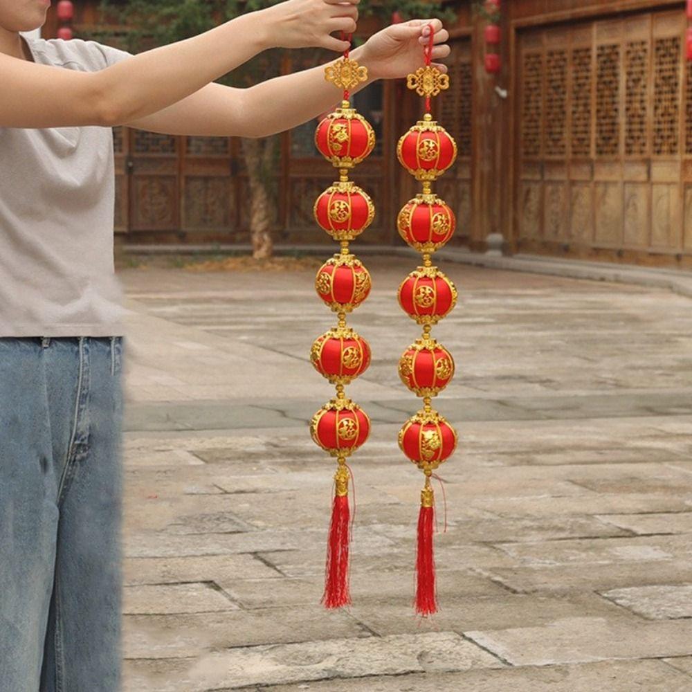 Chinese Style New Year Lantern String Traditional Fu Character Door Lantern Pendant Handmade with Tassels