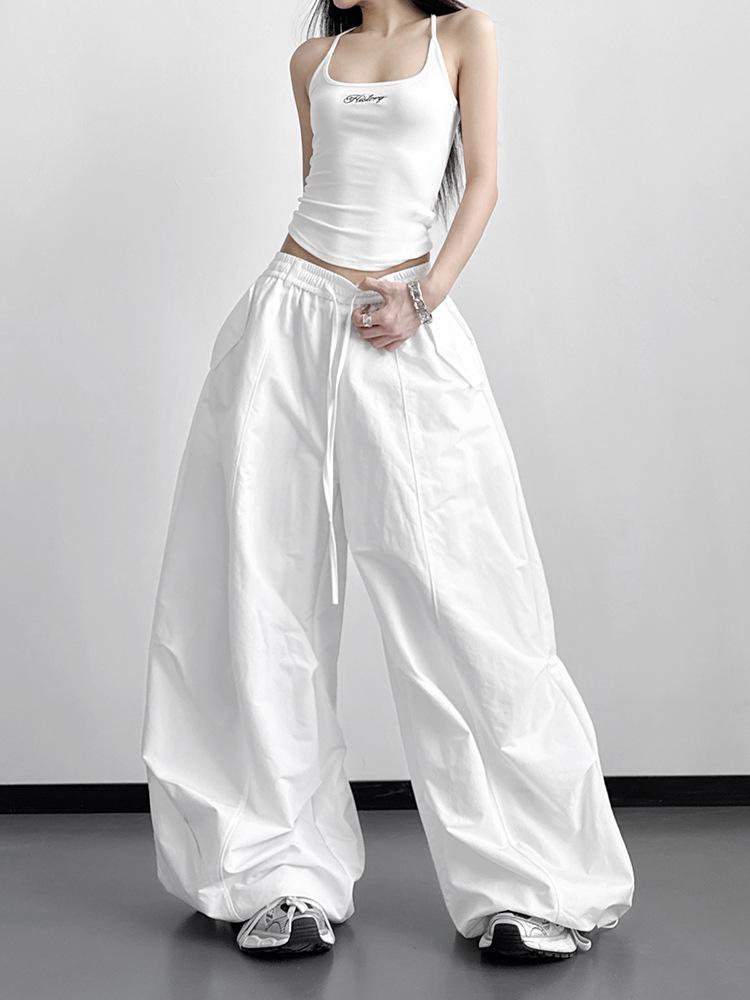 Women's High-Waisted Wide-Leg Korean Style Spring Pants - White, Slimming, Casual Student Outfit (2026)
