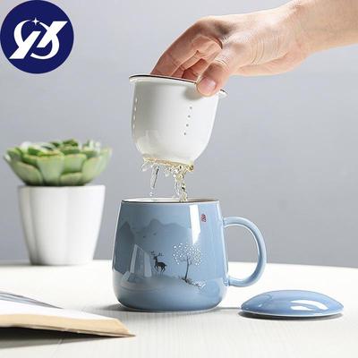 Keramik Filter Teetasse Einfache Große Kapazität Paar Drink Haushalts Kaffeetasse mit Deckel Porzellan Büro Tee Trennung Tasse