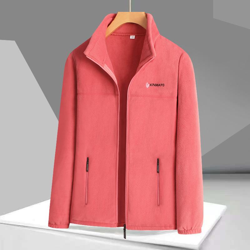 Dámský kardiganový svetr na zip z polárního fleecu s výšivkou písmen, hřejivý oboustranný plyšový svetr, silné hřejivé kabáty, sportovní košile