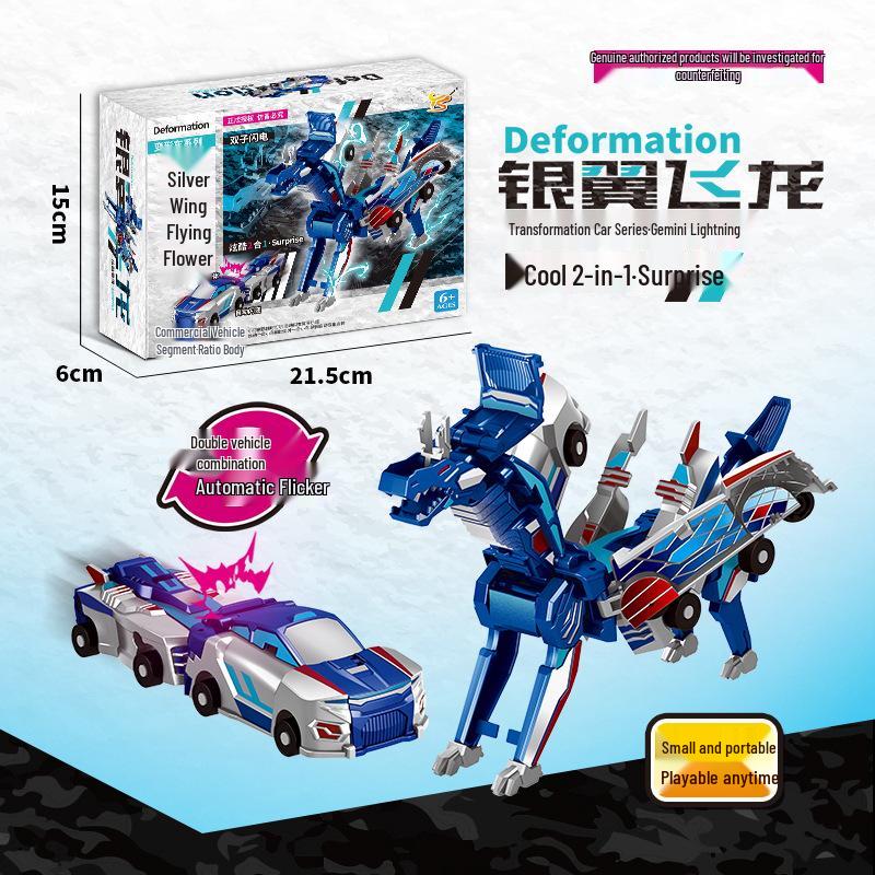 Mars Deer Two-in-One Magnetic Deformation Toy: Silver Wing Dragon & Flying Pegasus