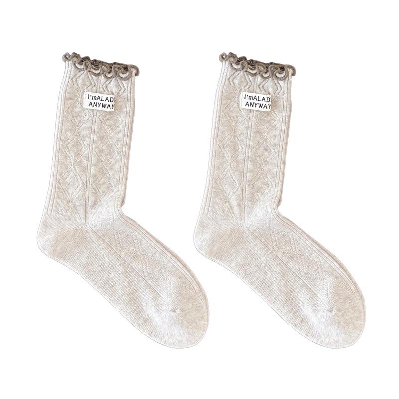 Women's Japanese-Style Frilly Edge Mid-Calf & Knee-High Slouch Socks - Autumn/Winter Versatile Fabric.