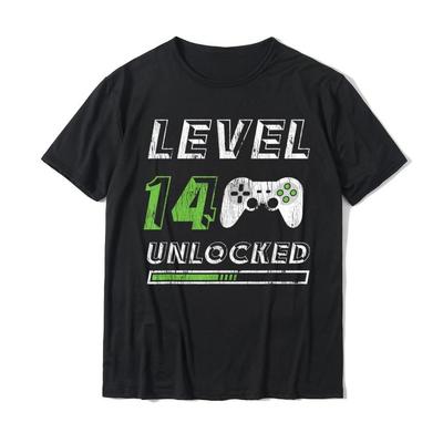 Level 14 Unlocked - 14 Year Old Gamer Funny Birthday T-Shirt Cotton Tops & Tees for Men Custom Top T-Shirts Crazy New Design