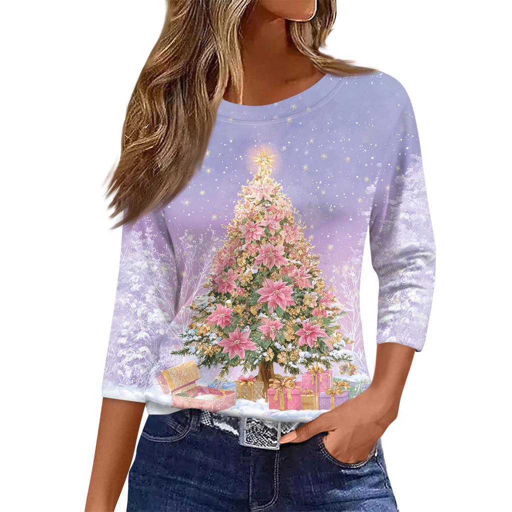 Жіночий різдвяний топ з круглим вирізом і рукавом 3/4