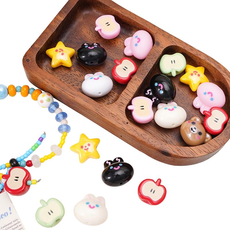 1pc Cute Rabbit Beads Brown Bear Beads  Apple Beads DIY Key Chain Backpack Chain Accessories