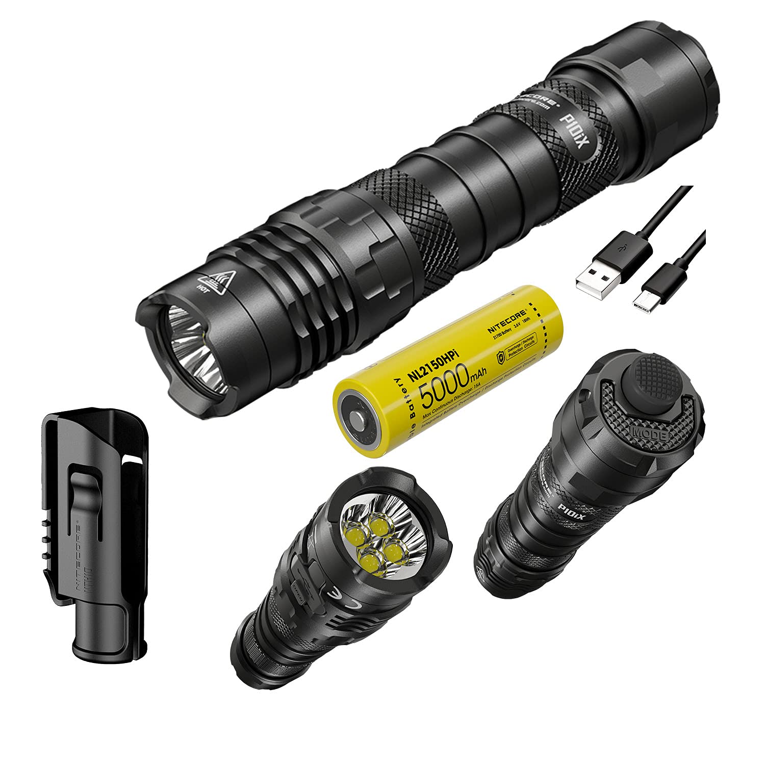 

NITECORE P10iX Rechargeable 4000 P10i Includes Tactical Holster and 5000mAh 21700 Battery USB-C Flashlight, Lumens, Upgrade, ECO-SENSA