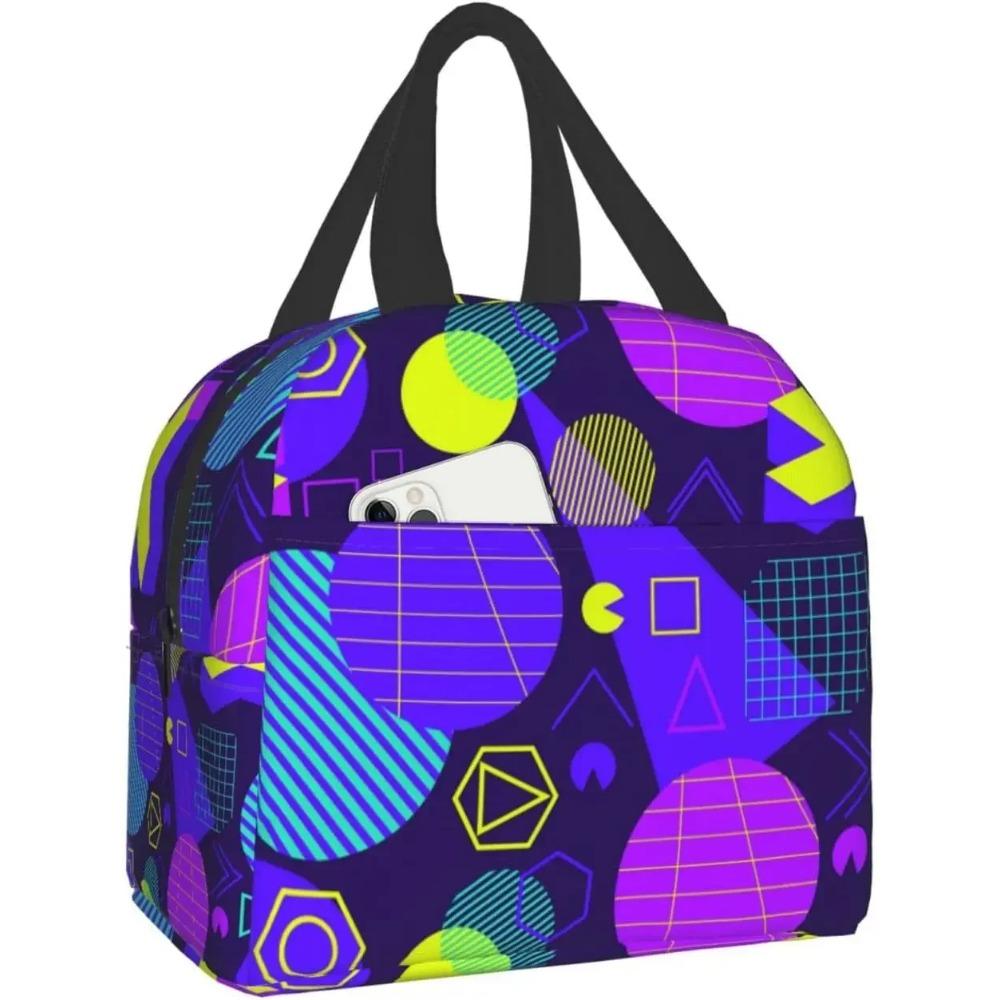Colorful Abstract 80s Style Portable Lunch Bag For Women Men Insulated Cooler Tote Bag Reusable Lunch Box For Travel Picnic Work