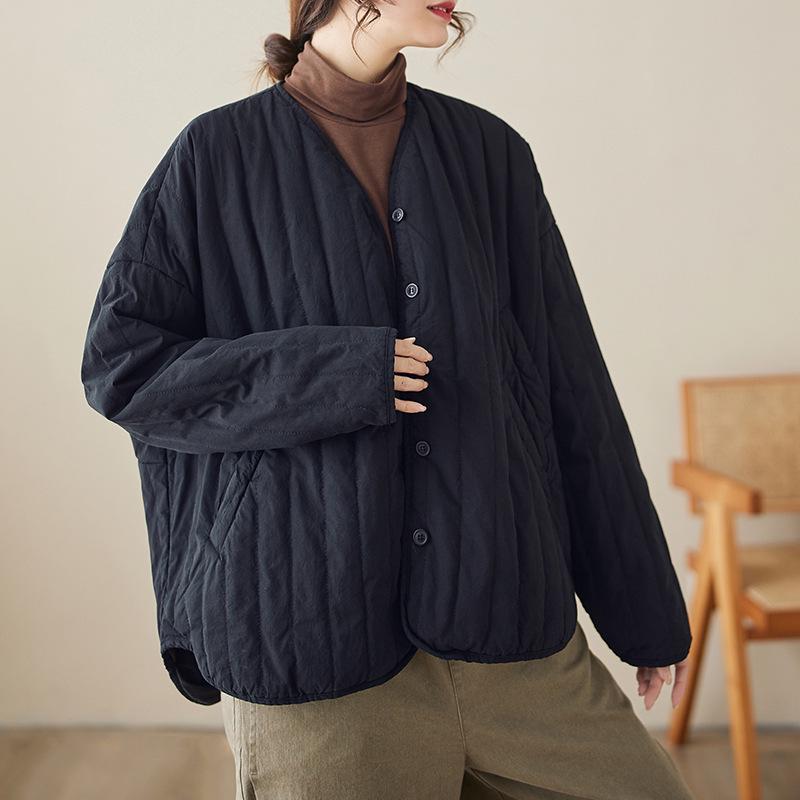

Versatile Korean Style Padded V-Neck Jacket - Warm, Stylish & Slimming for Autumn/Winter Large чорний