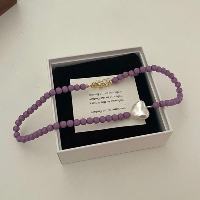 Cool Beaded Heart Choker Necklack Beaded Pendant Necklace Striking Beaded Collar Necklace Perfect Gift for Woman Girls