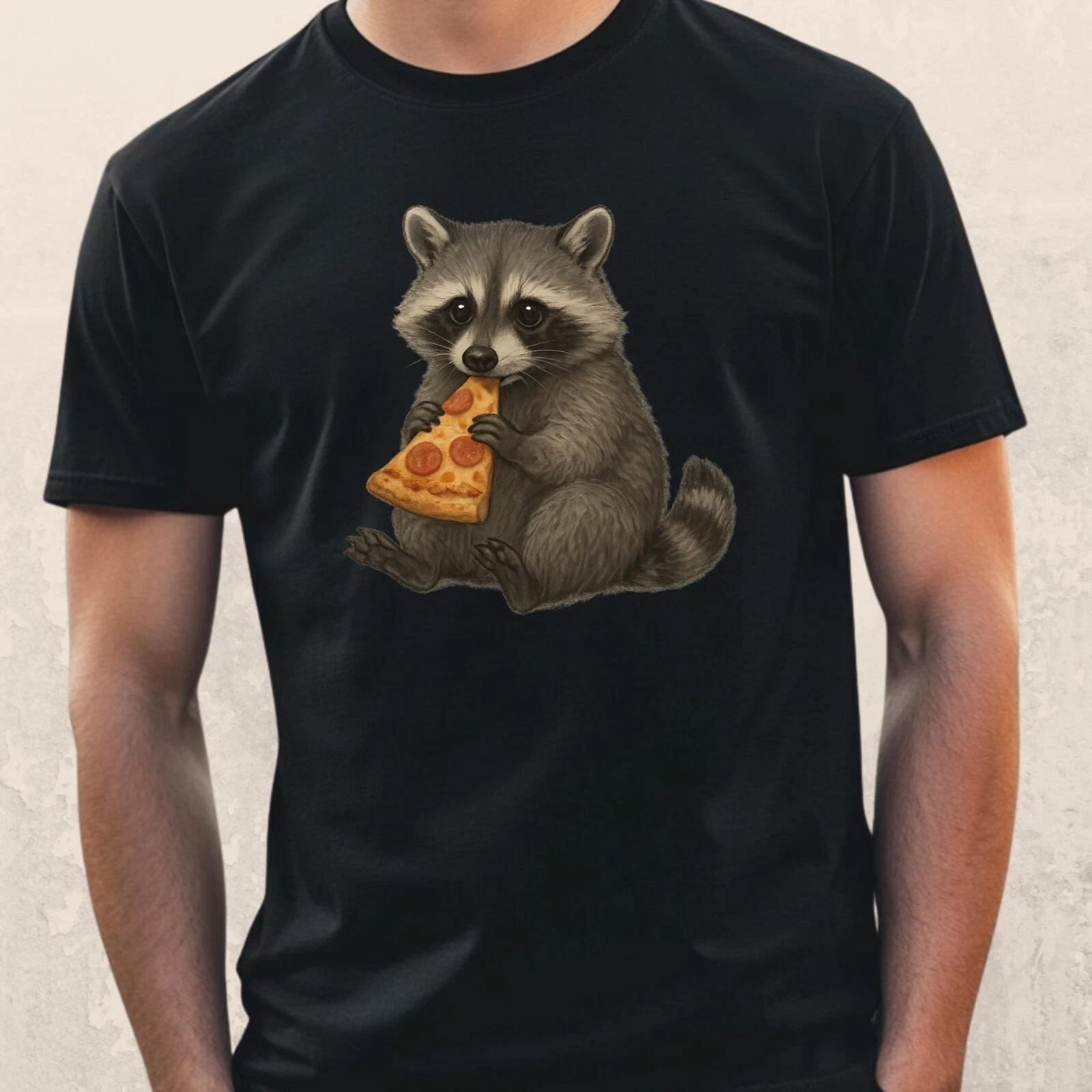 T-Shirt Waschbär isst Pizza – Lustiges Tier-Motiv für Pizza-Fans, Geschenkidee XS