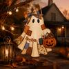 Unique Halloween Souvenir Gifts Wooden Patchwork Ghost Pendant Vintage Autumn Harvest Hanging Sign Cute Door Sign Pendant with Rope for Home