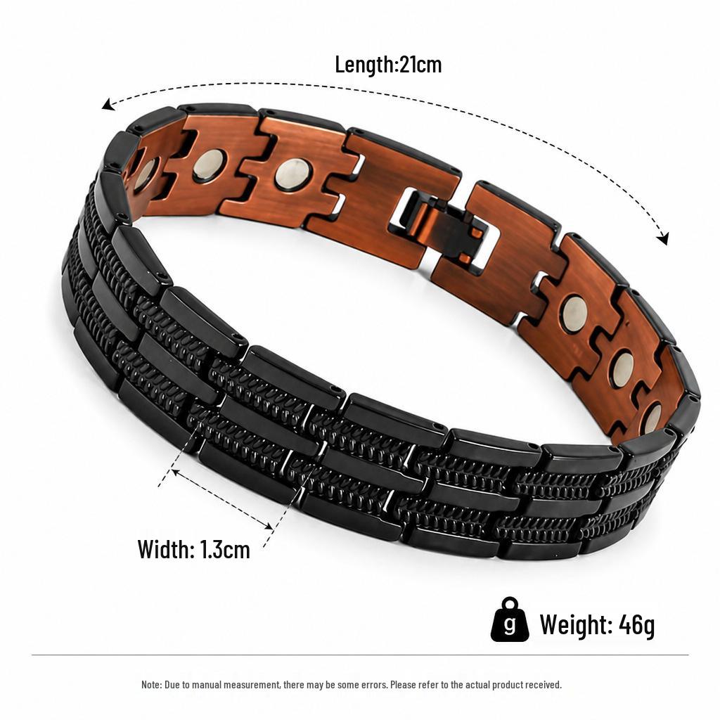 Antique Red Copper Men's Wide Magnet Bracelet - Retro Adjustable Design