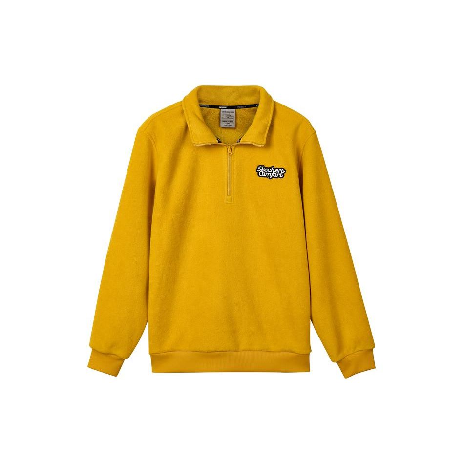 Skechers Letter Half-Zip American Vintage Stand Collar Pullover Sports Sweatshirt Men sweatshirt Gold L423M088-00UV S