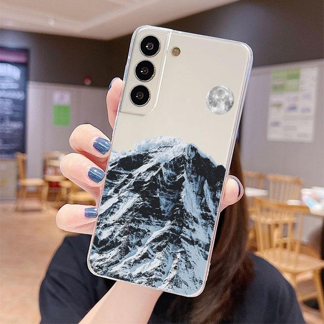 Transparente Hülle für Samsung Galaxy S22 S20 FE S21 S10 S9 Plus Note 20 Ultra 10 Lite 9 Weiche TPU Handyhülle Ästhetischer Schneeberg