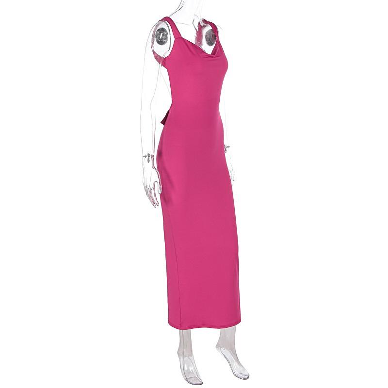 Fashion Sexy European American Style Sleeveless Backless Bow Tie Fitted Long Dress For Women
