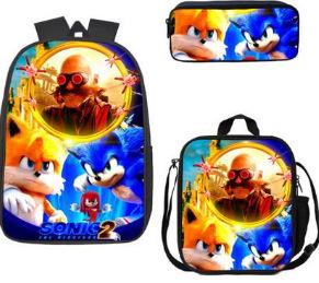 Sonic Backpack, Primary And Secondary School Students Schoolbag, Messenger Bag, Pencil Bag Three-Piece Set