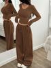 Women's Fashion Casual Wide Leg Pants Long Sleeve Crew Neck Solid Color Slim Fit Two Piece Set Autumn Winter Outfit
