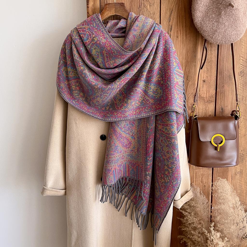 Winter  National Style Paisley Design Thick Pashmina Warm Shawl Long Tassel Print Scarf Women Keep Warm Poncho Stoles