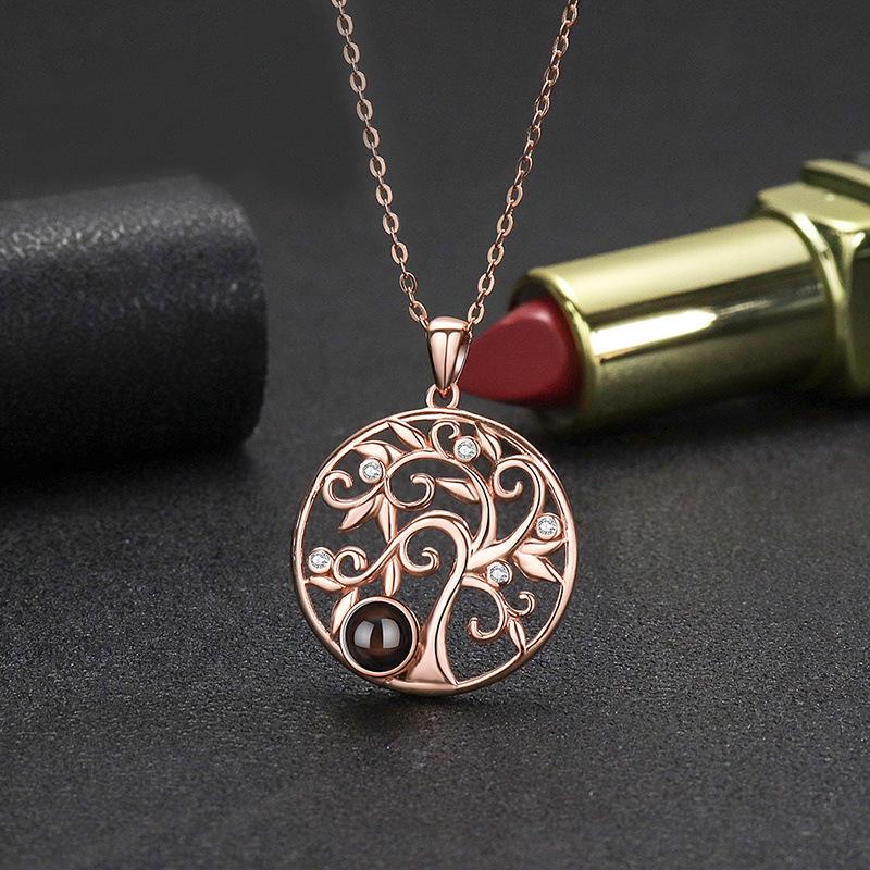 Colier cu Proiecție Arborele Vieții pentru Femei Fotografii Color Personalizate în Multilingv