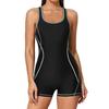 Anfilia Einteiliger Damen-Sport-Badeanzug, rückenfrei, Boxer, konservativer Badeanzug, Patchwork, Strandkleidung, Badeanzug