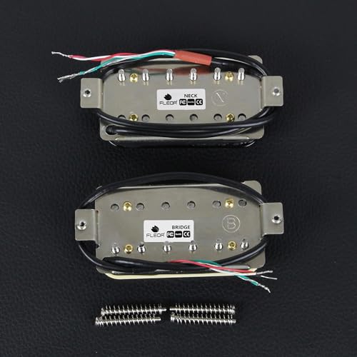 FLEOR High Output Alnico 5 Guitar Pickups, Double Coil Humbucker Pickups, Neck and Bridge Set (Cream + Black)