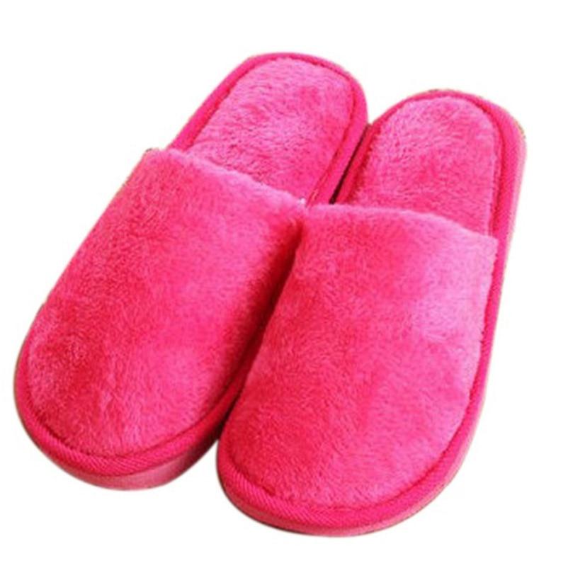 Non-slip Comfortable Winter Couples Solid Color Warm Home Plush Flat Candy Color Slippers
