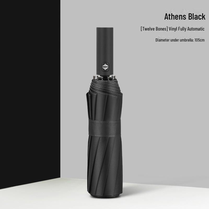 Pánský retro černý skládací slunečník – Unisex, vzor novin.