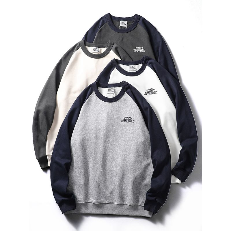 Contrast Color Raglan Terry Spring and Autumn Export Casual Embroidery