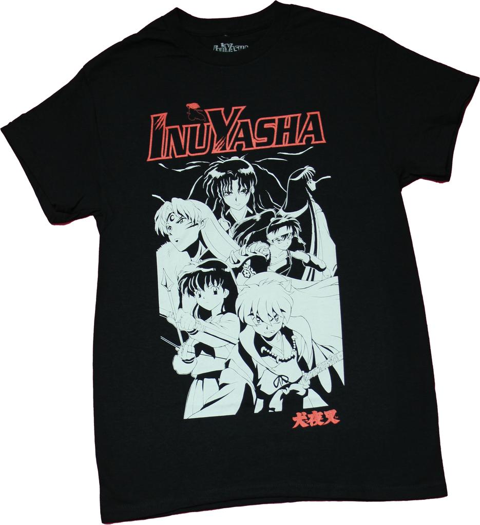 Inuyasha New Adult T-Shirt - Group In Blk and Under Logo