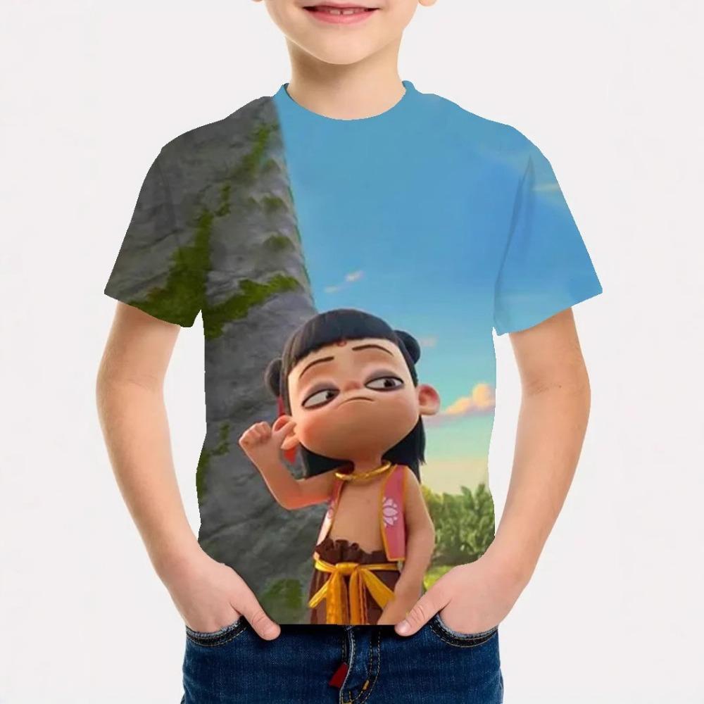 Children's Nezha Series 3D Digital Printed Boys' Fashionable and Comfortable Round Neck Short Sleeved T-shirt
