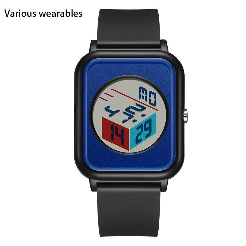 Kreativní trojrozměrné hodinky s ciferníkem pro studenty a studenty Elektronické hodinky Venkovní vodotěsné multifunkční elektronické hodinky s budíkem