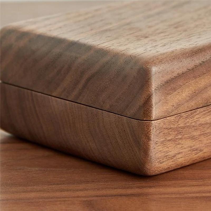 

SHGO-Walnut Flannelette Jewelry Box Organiser Portable Storage Box Vintage Pure Wood Necklace Earrings Ring Travel