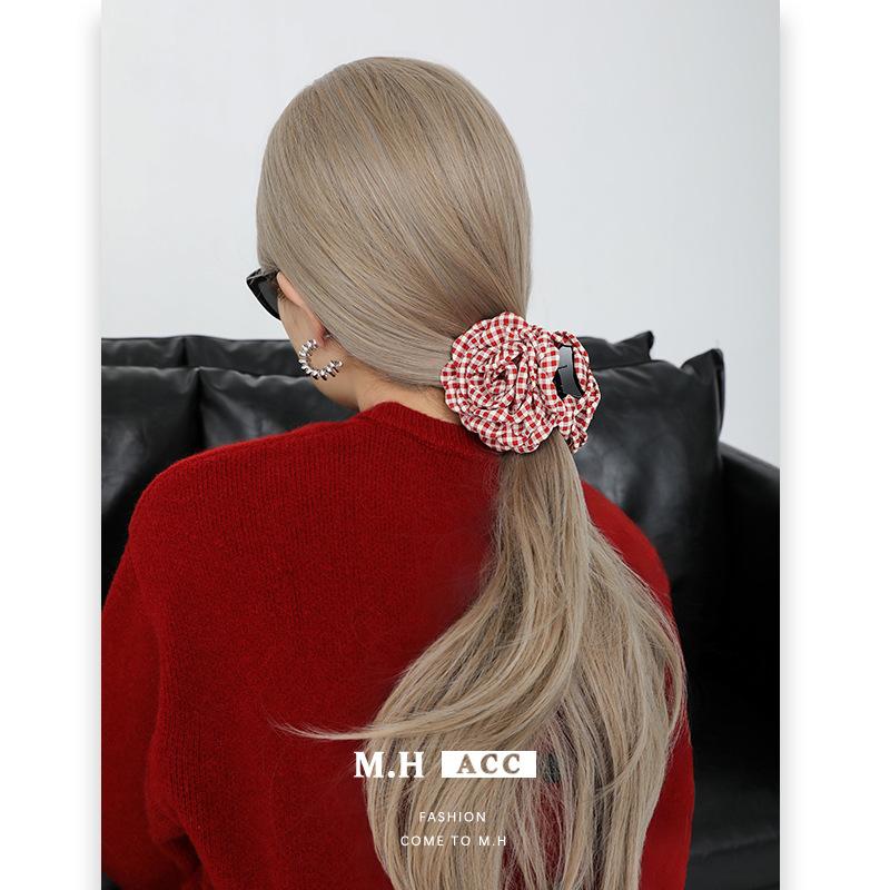 Early spring head flower plaid flower grab clip simple hair grab ins high-end hairpin big flower hair accessories headdress