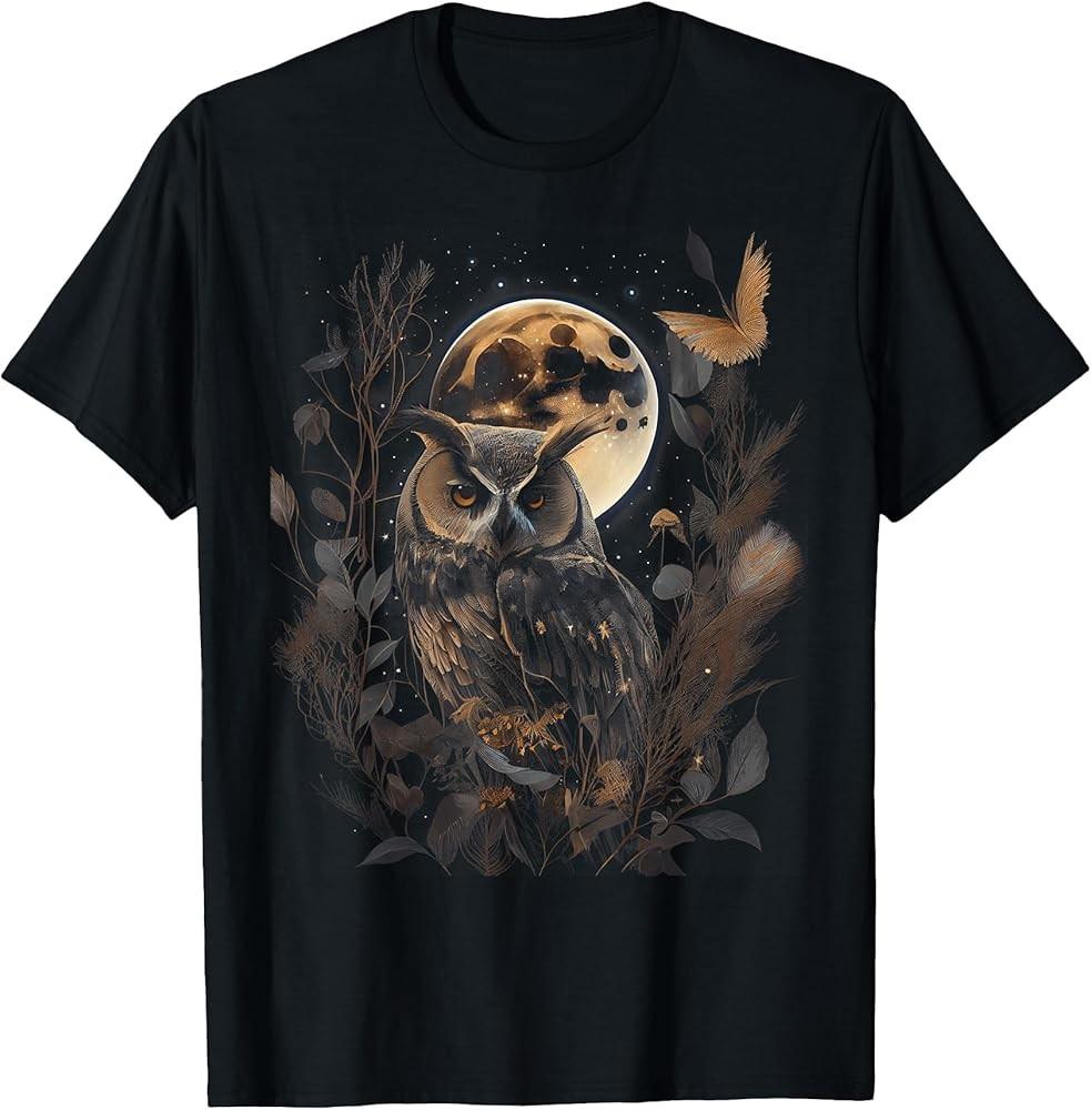 Owl Moon with Night Sky Stars Graphic Men Women Boys Girls TShirt Unisex T-Shirt XXL