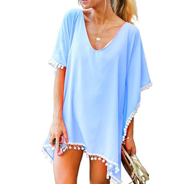 Chiffon Tassel Beach Cover-up: European & American Style with Fur Ball Accents