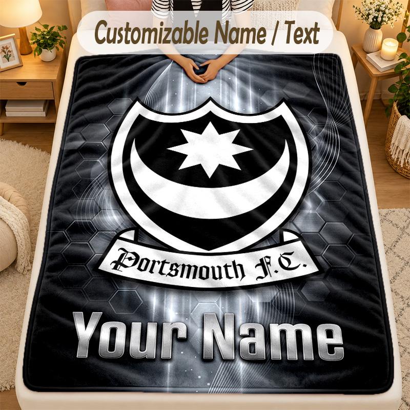 Flannel BlanketPortsmouth FC Custom Name Text Personalized Soft Warm Throw Blanket Home Decor Gift