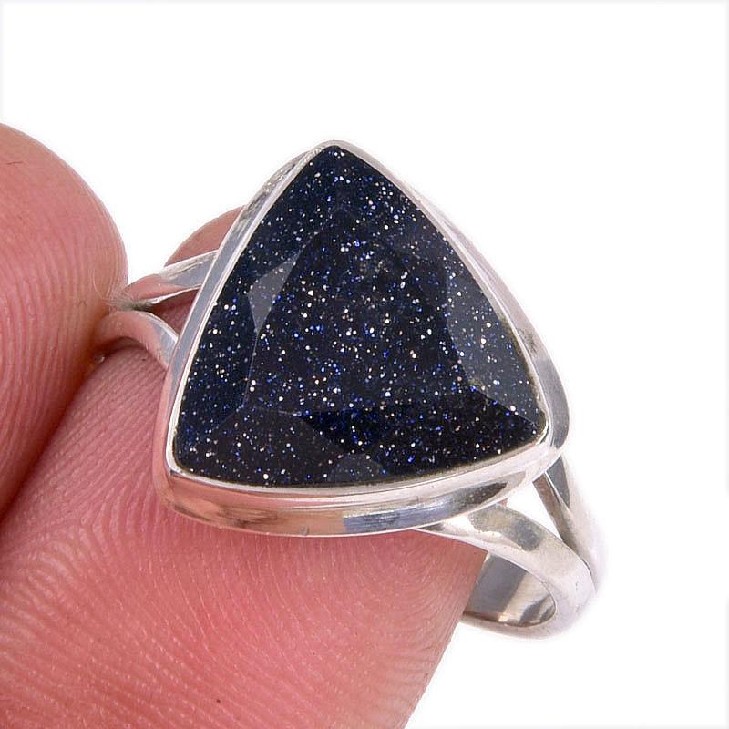 

Ювелирное кольцо из чистого серебра 925 пробы с натуральным синим солнечным камнем S.9.5 a9j12