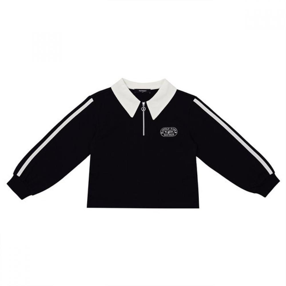 Tiffany Black Contrast Collar Half Zip Tee T54kat040 blacks/110