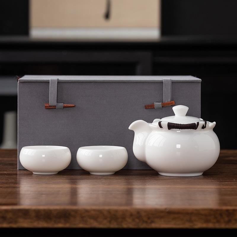 

Teapot Suet Jade Porcelain Hand Grab Pot Kuaike Cup One Pot Two Cups Light Luxury Brewing Teapot Teacup High-end Business Companion