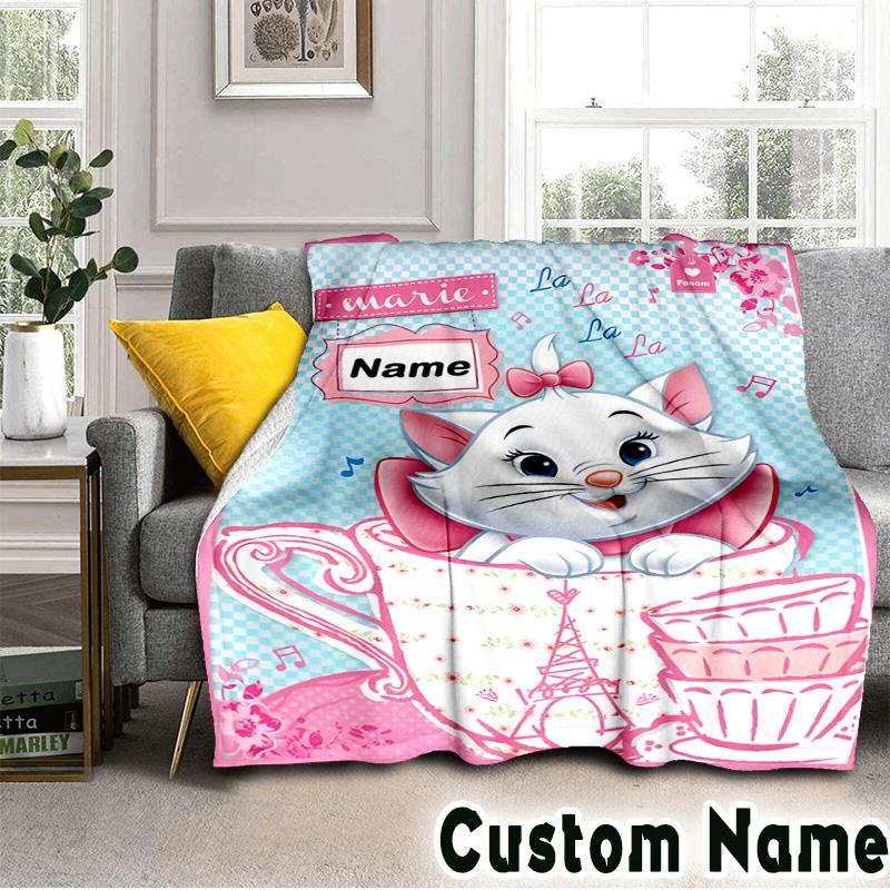 Custom NameMarie cat Blanket Flannel Throw for Sofa, Indoor, Camping, Living Room, Office, Chair, And Bed Soft Birthday Christmas Gift
