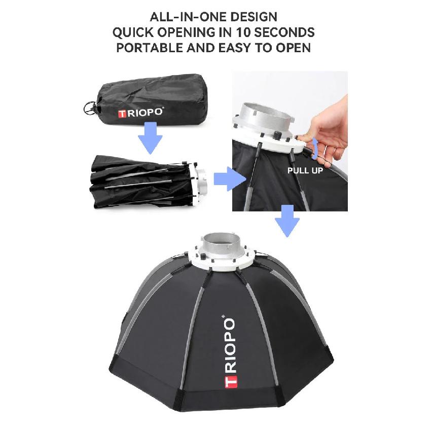 TRIOPO 55cm 65cm 90cm 120cm Foldable Octagon Softbox Bowens Mount for Sokani X100 COLBOR CL60 Godox Aputure LED Video Light