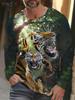 Hot selling 3D tiger print men's street trendy round neck long sleeved T-shirt