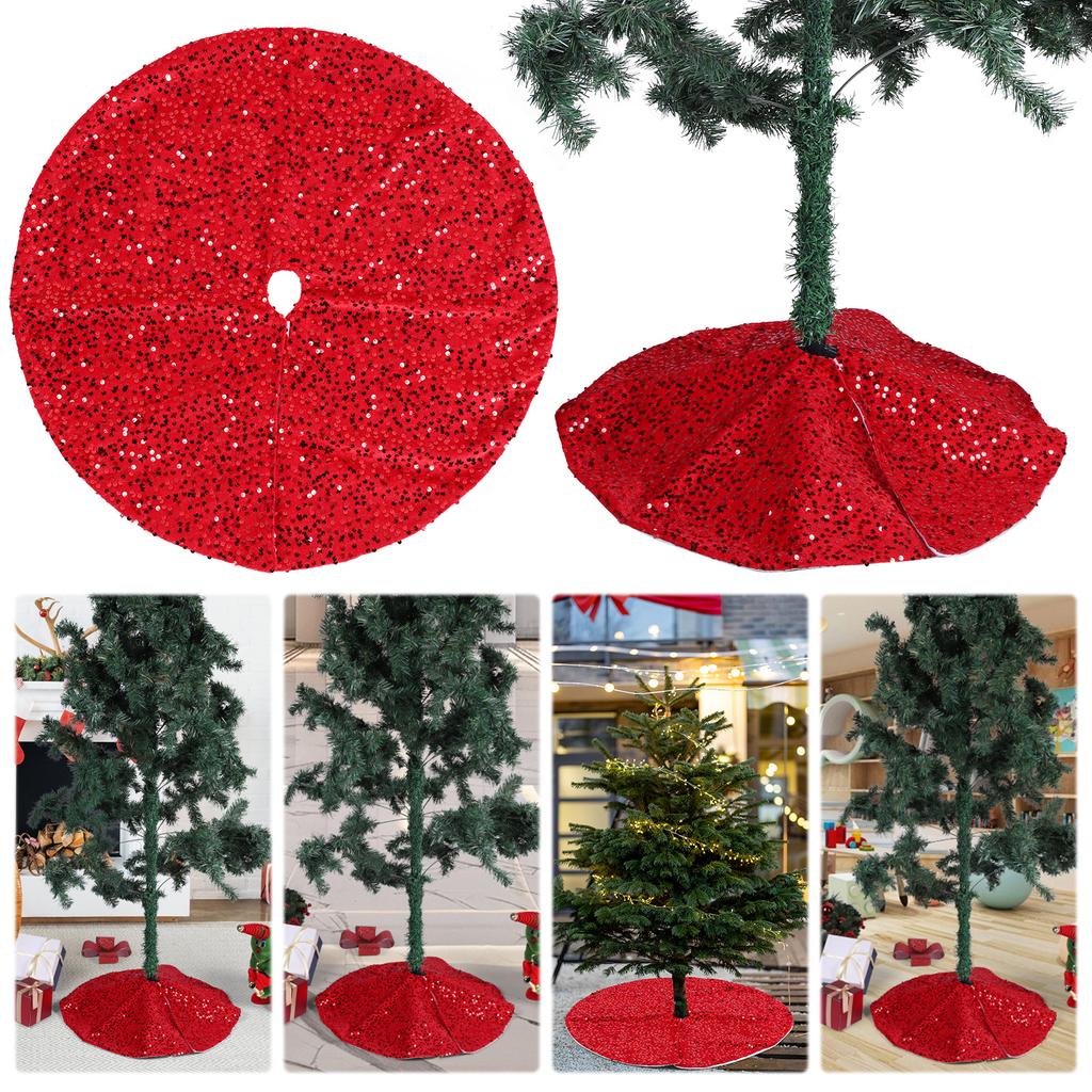 Christmas Tree Skirt W/ Small Sequin Mini Xmas Tree Skirts Small Tree Skirt for Home Party Holiday Indoor Outdoor Decorations