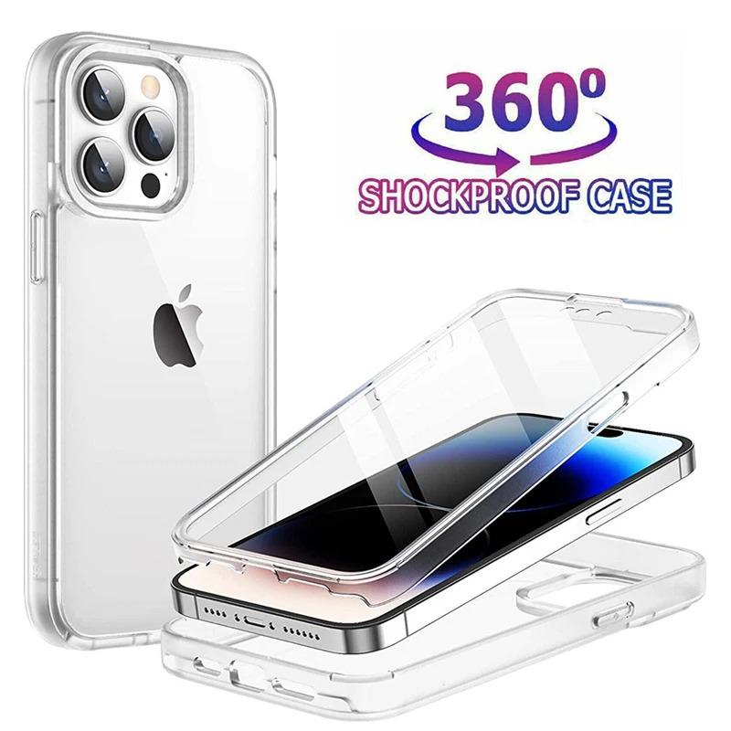 360° Transparente doppelseitige Schutzhülle für iPhone 14 Pro Max, 15, 16