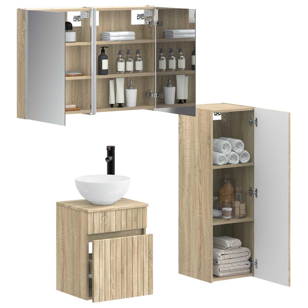 Bathroom Furniture Set 4 Pcs Sonoma Oak Engineered Wood and Glass