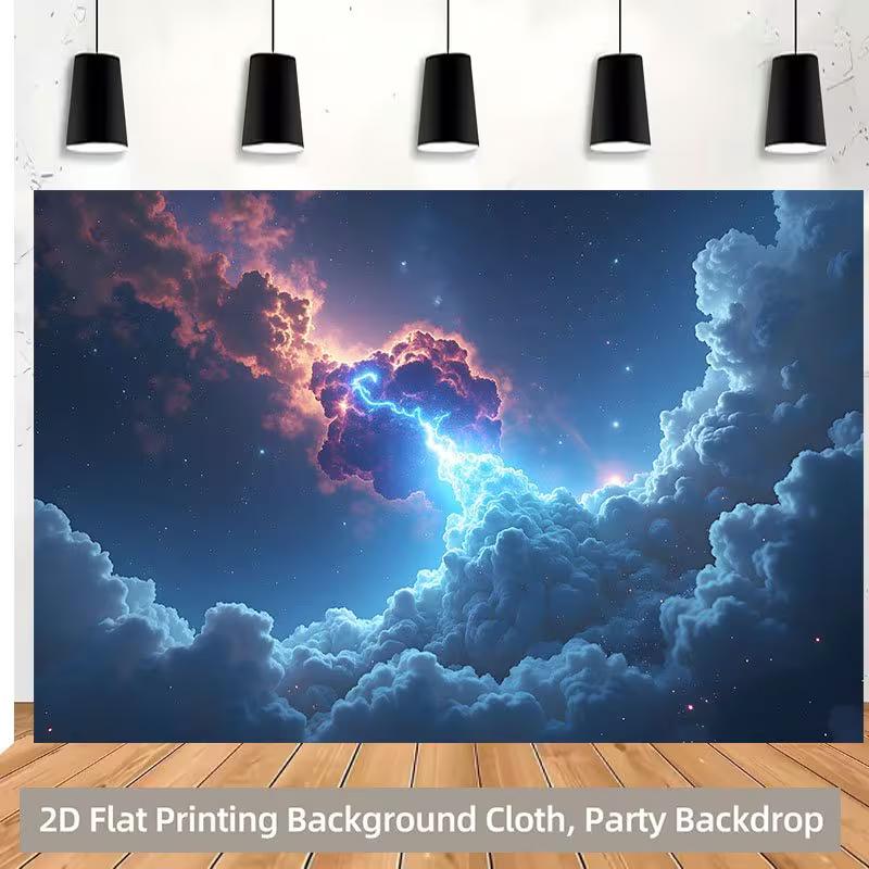 2D Thunder Cloud Starry Sky Tapestry Outer Space Wall Art Party Backdrop