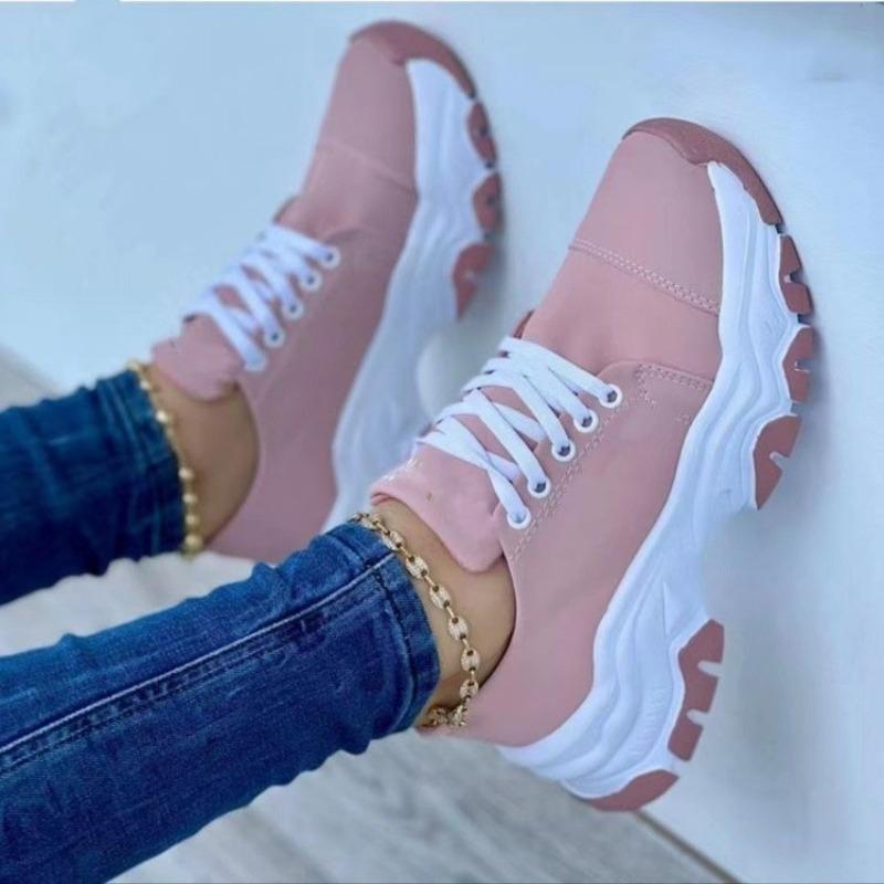 Women's Thick-Soled Color-Blocked Low-Top Casual Sports Shoes, Available In Large Sizes.